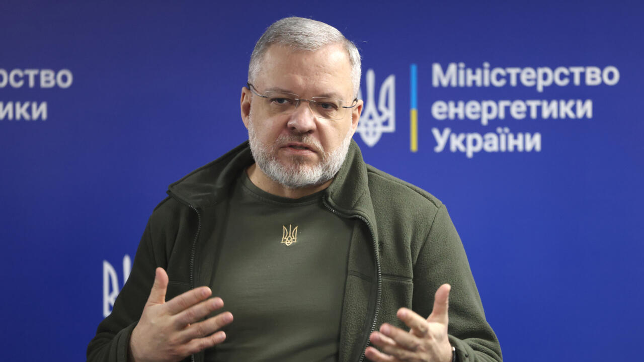 Minister for Energy of Ukraine German Galushchenko speaks during a press conference in a bomb shelter in Kyiv, on March 25, 2024