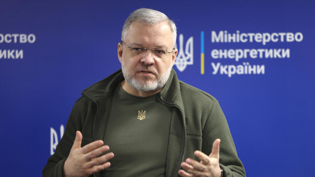 Minister for Energy of Ukraine German Galushchenko speaks during a press conference in a bomb shelter in Kyiv, on March 25, 2024