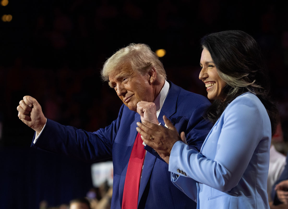 LA CROSSE, WISCONSIN - AUGUST 29: Republican presidential nominee, former U.S. President Donald Trump holds a town hall campaign event with former U.S. Rep. Tulsi Gabbard (I-HI) on August 29, 2024 in La Crosse, Wisconsin. Trump is campaigning in key battleground states ahead of the November presidential election. (Photo by Scott Olson/Getty Images)