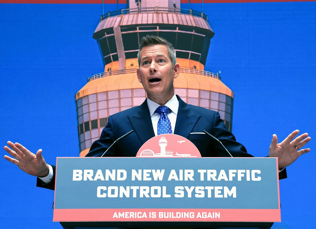 WASHINGTON, DC - MAY 08: U.S. Secretary of Transportation Sean Duffy speaks at an event unveiling a new U.S. air traffic control system at the Department of Transportation on May 08, 2025 in Washington, DC. Under the new plan the FAA will replace and improve antiquated infrastructure including radar systems, software, hardware and telecommunications networks to improve safety and reduce delays. (Photo by Win McNamee/Getty Images)
