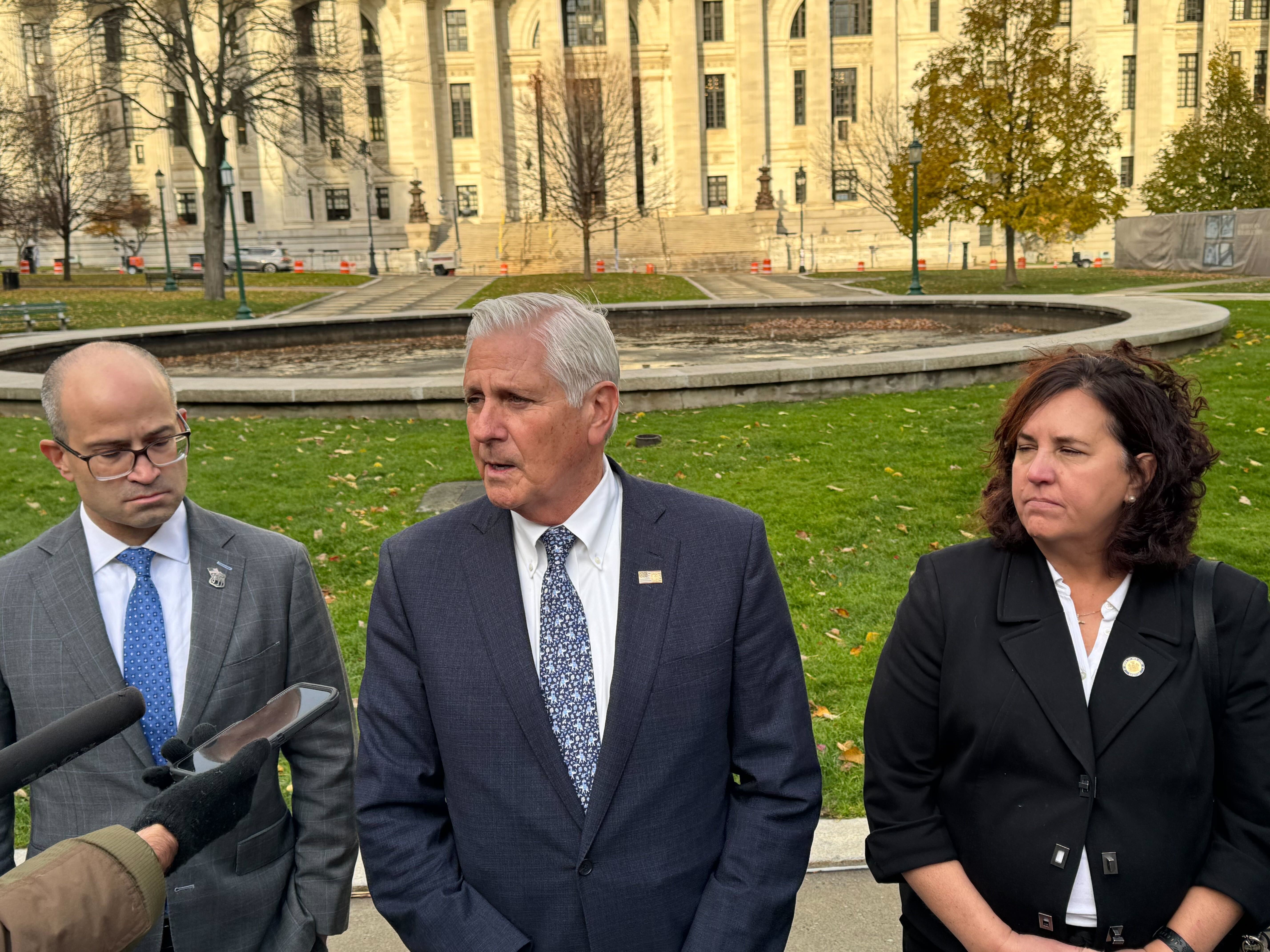 GOP gubernatorial candidate Bruce Blakeman told reporters that climate change concerns should not influence energy policy decisions.