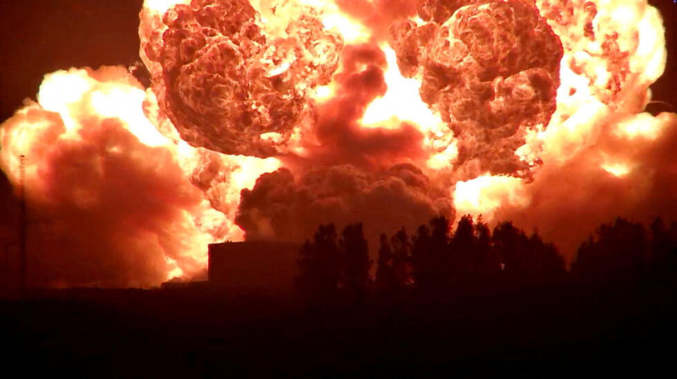 Fire and smoke rise during an explosion of Blue Origin's unmanned New Glenn rocket during a test on a launch pad in Cape Canaveral, Florida, US, on May 28, 2026, in this screenshot taken from a video