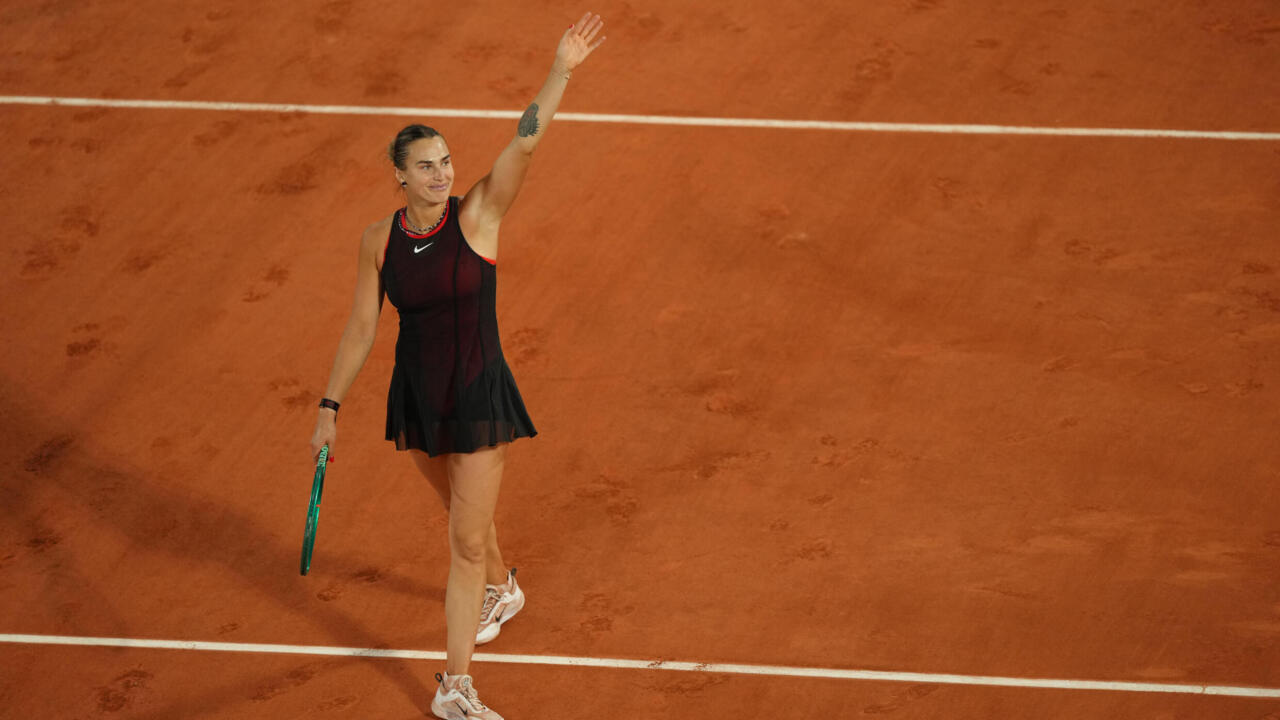 Aryna Sabalenka of Belarus reacts after winning the fourth-round tennis match against Japan