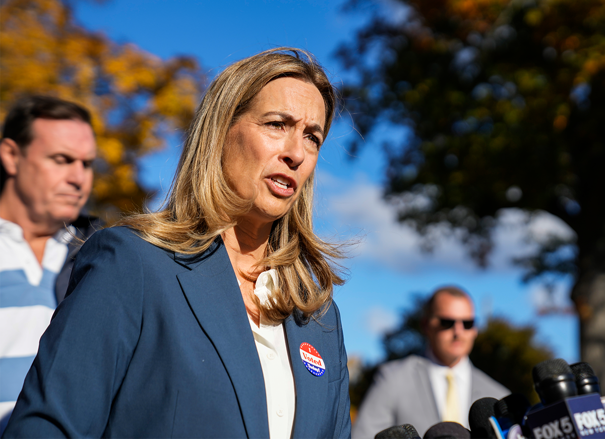 MONTCLAIR, NEW JERSEY - NOVEMBER 4: New Jersey Democratic gubernatorial candidate, U.S. Rep. Mikie Sherrill (D-NJ), speaks to the media after casting her vote on November 4, 2025 in Montclair, New Jersey. Sherrill faces off against Republican gubernatorial candidate Jack Ciattarelli, in a tightly contested race for New Jersey governor. (Photo by Eduardo Munoz Alvarez/Getty Images)