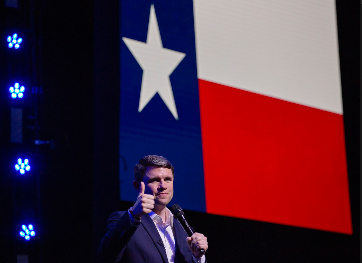 HOUSTON, TEXAS - MARCH 02: Texas Senate candidate James Talarico (D-TX) speaks at a campaign rally on March 2, 2026 in Houston, Texas. Talarico is visiting various locations around the state in the lead up to tomorrow