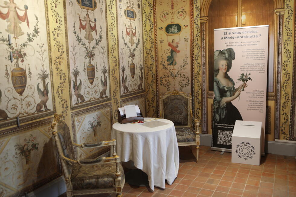 A reproduction of the décor from the Silver Boudoir, available at the gift shop at the Château de Fontainebleau as part of the "To your pens!" campaign