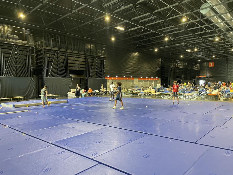 A large space set up for sport at the Bordeaux exhibition centre.