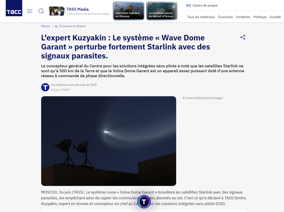 In this TASS article published on June 16, 2026, Dmitry Kuzyakin describes the “Volna Kupol Garant”. The article was published automatically by Google