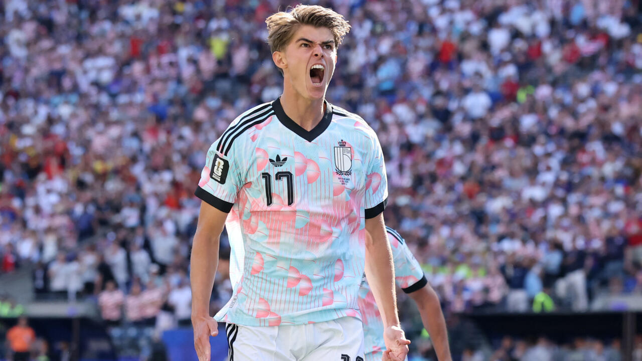 Charles De Ketelaere of Belgium celebrates after scoring his team