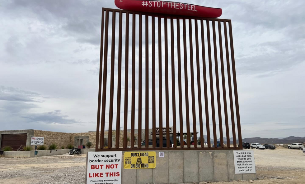 An installation erected in Terlingua in February 2026 to oppose the construction of a wall in the Big Bend sector.