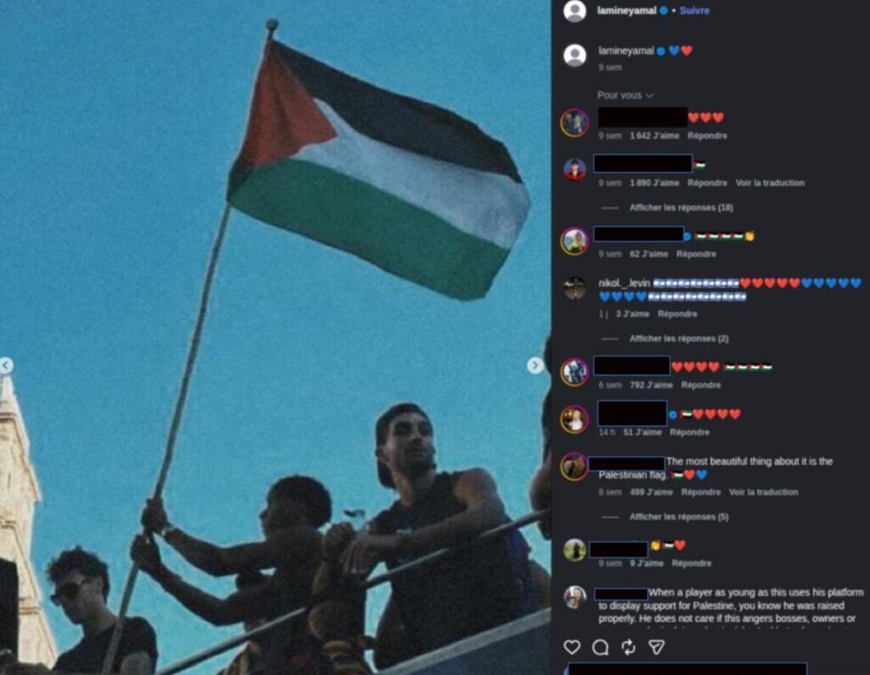 Yamal posted this image of himself holding up the Palestinian flag on May 11 on his Instagram account.
