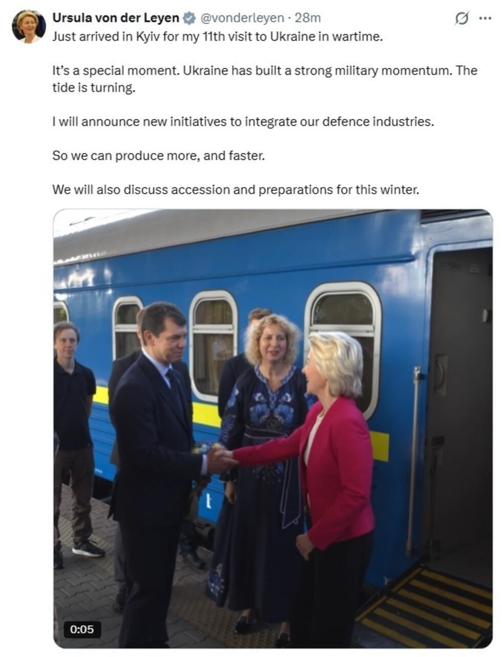Ursula von der Leyen arrives in Kyiv to talk defence on July 15, 2026.