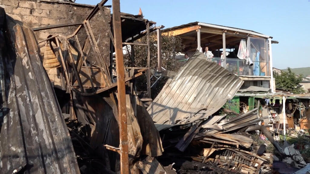 A damaged private house following an overnight attack, what local authorities called a Ukrainian drone strikein Novorossiysk, Russia, taken from video released on August 12, 2026.