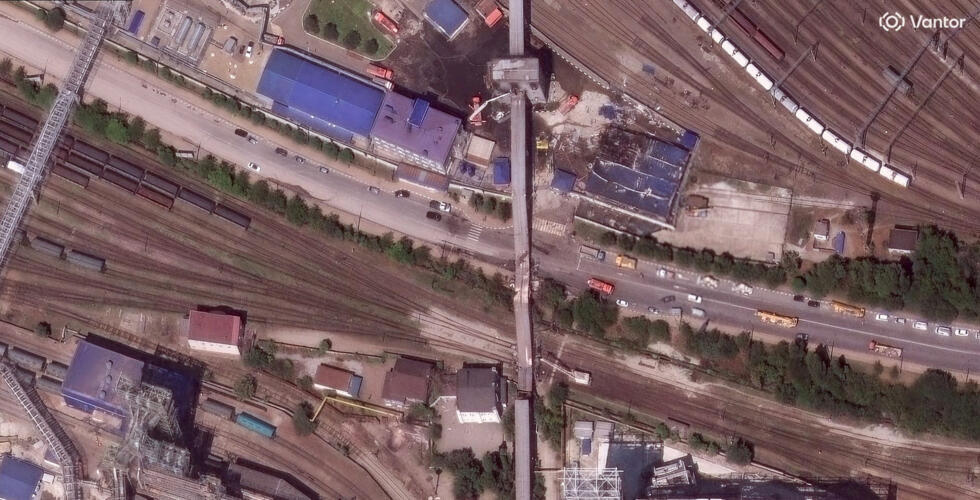 A satellite image shows damaged grain infrastructure following a Ukrainian drone and missile attack in Novorossiysk, Krasnodar region, Russia