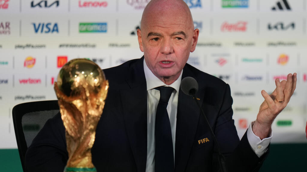 FIFA President Gianni Infantino speaks during a news conference at the stadium in Mexico City, Wednesday, June 10, 2026, a day before the opening FIFA World Cup match between Mexico and South Africa