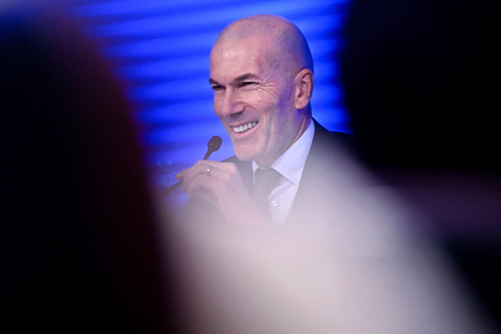 Former French international football player Zinedine Zidane during a press conference presenting him as the new head coach of France's national football team