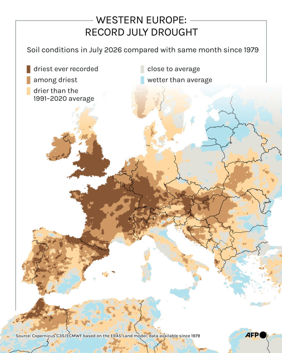 Western Europe: record July drought