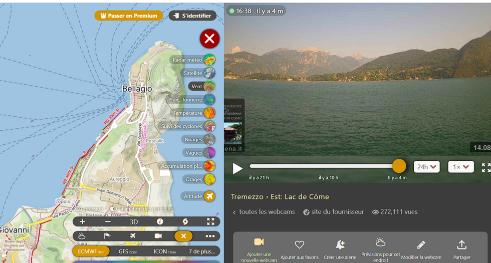This is a screengrab of a webcam in Tremezzo, west of Bellagio, taken on August 14, 2026